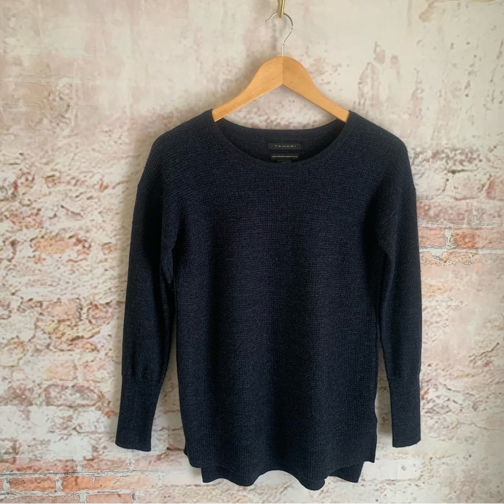 Tahari Merino Wool Navy Blue Sweater